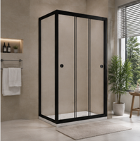 Porte de douche coulissante trois côtés noire pour hôtel, design de salle de bain très demandé