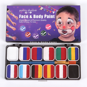 <span class=keywords><strong>Palette</strong></span> <span class=keywords><strong>de</strong></span> peinture pour le visage <span class=keywords><strong>Gouache</strong></span> soluble dans l'eau 12 couleurs pour Halloween Stage Show Flag Face Makeup Paint Set - Product Image 5