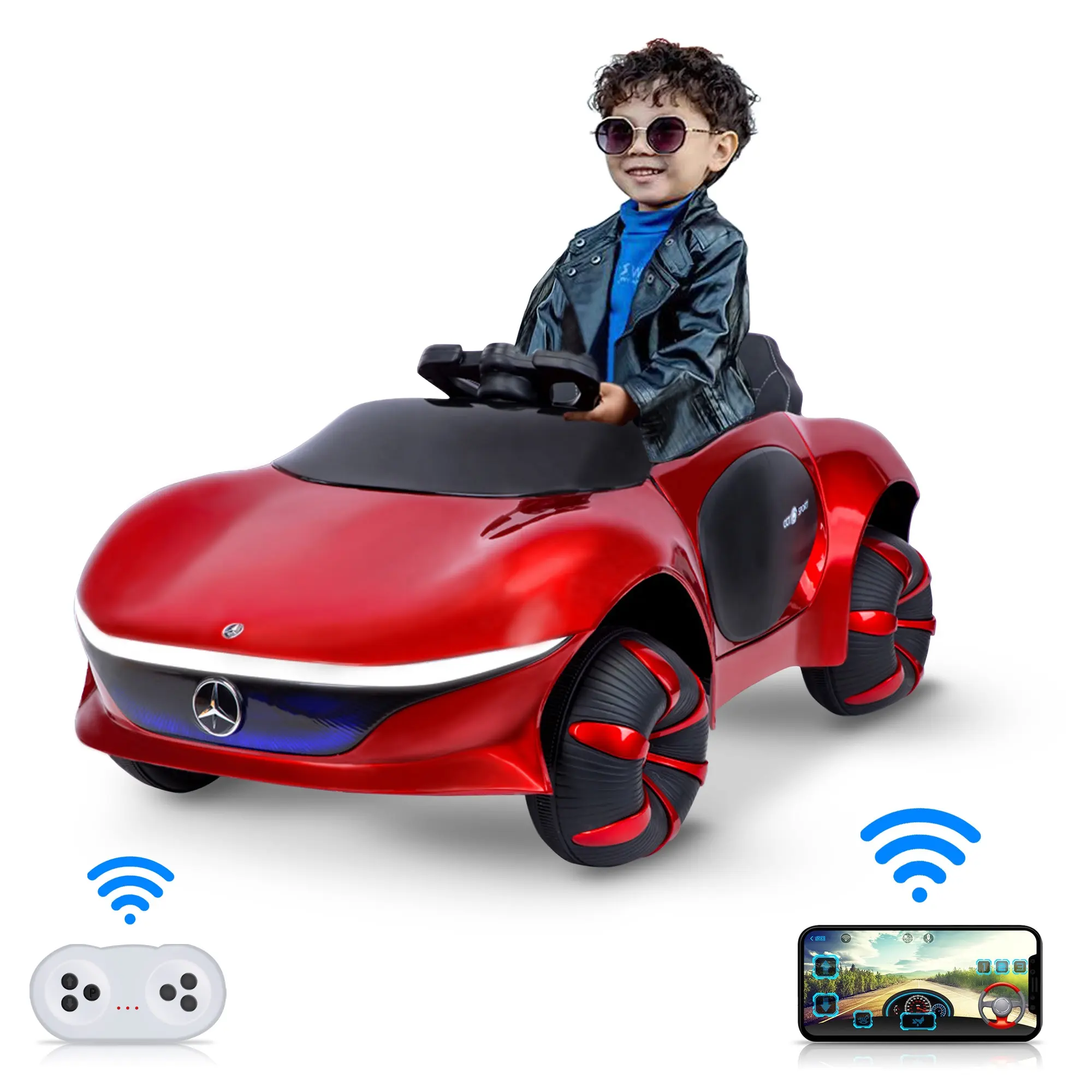 Ride-on cars for kids toys learning Cool light Benzs sports car electric 4WD RC2.4G 6V/12V 4.5A/7A large battery Early swing car
