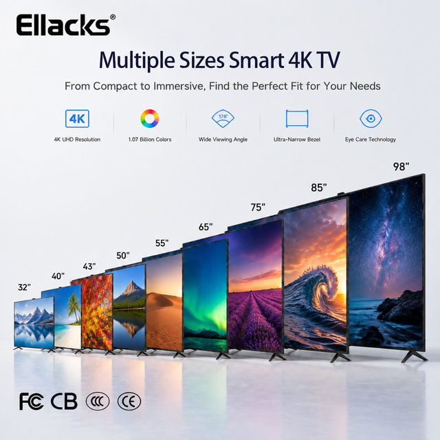 Android 15 Smart 4K UHD LED LCD TV New 32 43 50 55 65 75 85 98 Inch BT WiFi Wireless Flat Screen Home Hotel Television Sets
