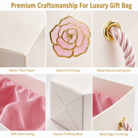 Sac cadeau en papier avec logo personnalisé, emblème rose doré, impression dorée, fabricant OEM, marque privée pour boutiques