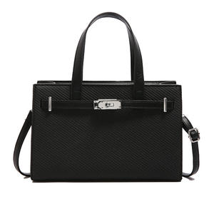 Sac fourre-tout de luxe en PU à bandoulière avec motif litchi et fermeture éclair couleur platine pour femme - Product Image 3