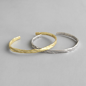 925 Sterling <strong>Silver</strong> Bangle Irregular 18k Gold Plated Adjustable <strong>Cuff</strong> <strong>Bracelet</strong> for Women Jewelry - Product Image 2