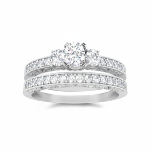 1.00TCW Real Round Diamond Classic <b>Women's</b> Engagement <b>Ring</b> <b>Set</b> with Prong Setting 10K White Gold - Product Image 2