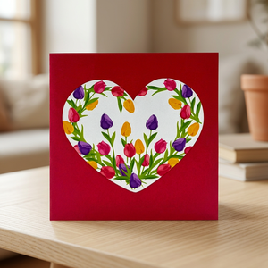 Biglietto d'Auguri 3D Pop-Up a Forma di Cuore con Tulipani Fatti a Mano, Tendenza del Momento, Regalo in Carta Artigianale Vietnam Hanoi, Stile Anime Personalizzato per la Festa della Mamma e San Valentino - Product Image 6