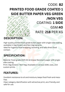 Custom Printed Food Grade Coated One Side Butter <b>Paper</b> Veg and Non Veg Premium Greaseproof <b>Paper</b> for Food Packaging <b>Wrapping</b> Use - Product Image 4