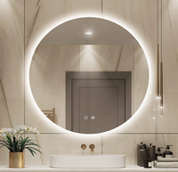 Miroir de salle de bain rond à LED avec capteur tactile et luminosité réglable, miroir éclairé mural