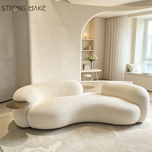 Sofá Moderno Blanco para Sala <span class=keywords><strong>de</strong></span> Estar, Sofá <span class=keywords><strong>de</strong></span> <span class=keywords><strong>3</strong></span> <span class=keywords><strong>Plazas</strong></span>, Muebles Modernos <span class=keywords><strong>de</strong></span> Lino, Sofá Modular Curvo <span class=keywords><strong>de</strong></span> Lujo para el Hogar - Product Image 3