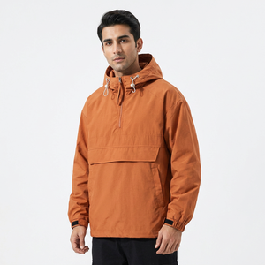 Men Jackets Pure Color <b>Large</b> Pockets Hooded Golf Outer Half Zipper Design waterproof jacket - Product Image 1