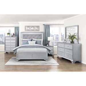<b>Silver</b> Finish Glam Storage Nightstand 2 Drawers Contemporary Bedroom Furniture <b>Bedside</b> <b>Table</b> - Product Image 6