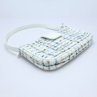 Sac à bandoulière élégant en tweed jacquard pour femme avec fermeture éclair, sac à main simple à carreaux pour dames, sac fourre-tout sous le bras