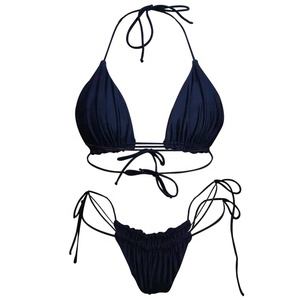 Rápido personalizado Color sólido impreso tela mujeres 2 piezas <span class=keywords><strong>traje</strong></span> de <span class=keywords><strong>baño</strong></span> Sexy Bikini ropa de playa - Product Image 2