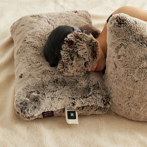 Heated Plush Pillow Memory Foam Square Gray Brown Warmth <b>Cushion</b> - Product Image 1