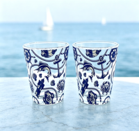 Verre à shot transparent à imprimé plage tropicale côtière, motif animaux marins et fleurs, souvenir de vacances