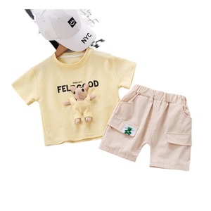 Nouvelle collection été 2024 : Ensemble <span class=keywords><strong>short</strong></span> et t-shirt en coton à manches courtes avec lettres brodées, style coréen pour garçons - Product Image 6