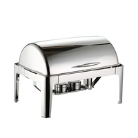 Chauffe-plat professionnel doré à couvercle roulant pour soupes et plats chauds, idéal pour buffets d'hôtel, traiteurs et mariages
