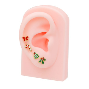 Pendientes de acero inoxidable con diseño de lazo de árbol de Navidad, bastón de caramelo y acebo, joyería para el cartílago de la oreja, accesorios de moda para fiestas - Product Image 2