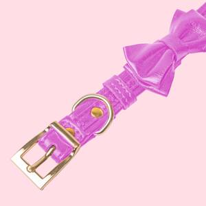 Leather <b>Collar</b> Lavender Italian Lambskin With Bow, Small <b>Dog</b> Accessory, Elegant Designer <b>Collar</b>, Gold Hardware, <b>Soft</b> & Durable - Product Image 3