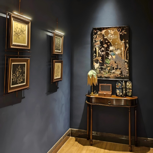 Miroir décoratif mural en bois avec cadre noir de style Art déco antique, représentant un paon divin, pour le <span class=keywords><strong>salon</strong></span> ou le bureau - Product Image 3
