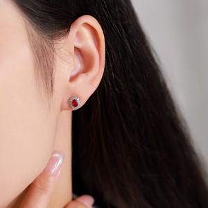 Boucles d'oreilles personnalisables en argent sterling S925 avec zircon rouge ovale et rubis œuf de pigeon - Exclusives pour femmes - Product Image 5
