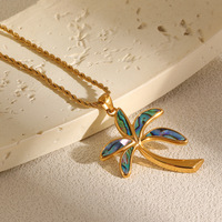 Collier pendentif personnalisé style océan en coquille d'ormeau, acier inoxydable plaqué or 18 carats