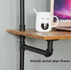 Industrial <strong>Desk</strong>, Computer Laptop <strong>Desk</strong> with <strong>Shelves</strong>, Industrial Bookcase <strong>Desk</strong> Wall Mount <strong>Floating</strong> Pipe Table with Storage - Product Image 5