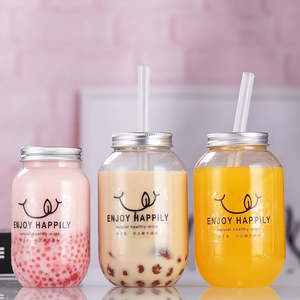 Bouteille de jus avec bouchons en aluminium, gobelet transparent en plastique pour thé au lait avec couvercle pour emballage à emporter - Product Image 4