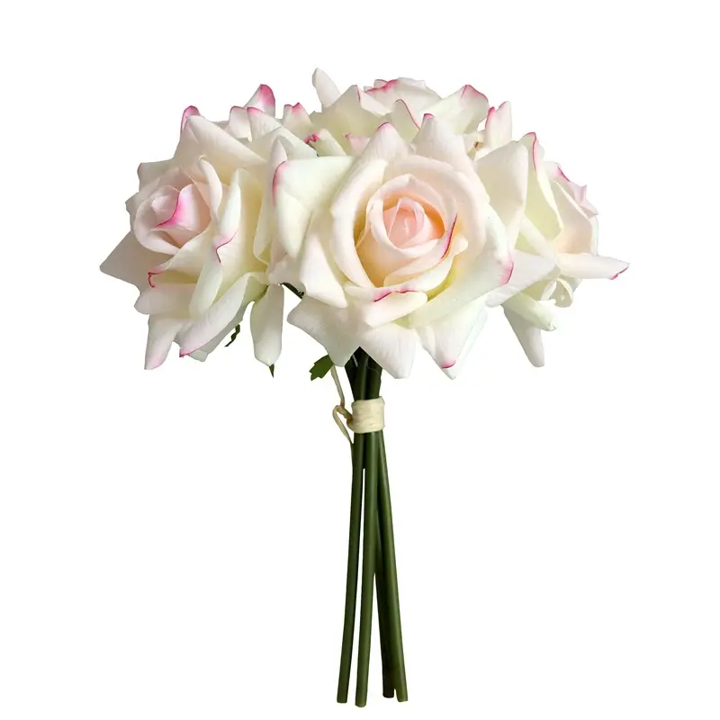 L005 Artificial Flowers Rose Bouquet For Wedding Decoration Moisturizing Touch Plastic Artificial White Roses Bridal Wedding