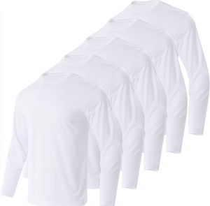 T-shirt de sport respirant à manches longues en polyester 100% couleur unie UPF50+ à séchage rapide pour hommes - Product Image 1