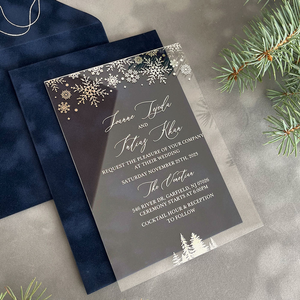 <strong>Winter</strong> Wonderland Themed Silver Foil Stamped <strong>Wedding</strong> <strong>Invitations</strong> Premium Paper Velvet Envelopes <strong>Wedding</strong> Monogram Invites - Product Image 1