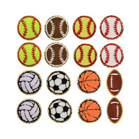 Écusson de broderie en chenille de sport avec logo personnalisé d'approvisionnement d'usine, patchs de serviette brodés pour jeu de balle en gros aux bords dorés
