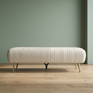 Modern Pleated Upholstered <b>Bench</b> with Gold <b>Metal</b> Legs for Living Room Home Furniture Hot Selling - Product Image 1