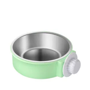 Pet bowl hanging candy color stainless steel dog bowl pet cat food bowl can be fixed cage factory direct sales