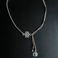 Mongolian Lucky Knot Bag Horse Head String Instrument Necklace Vintage Design Handmade Sweater Chain