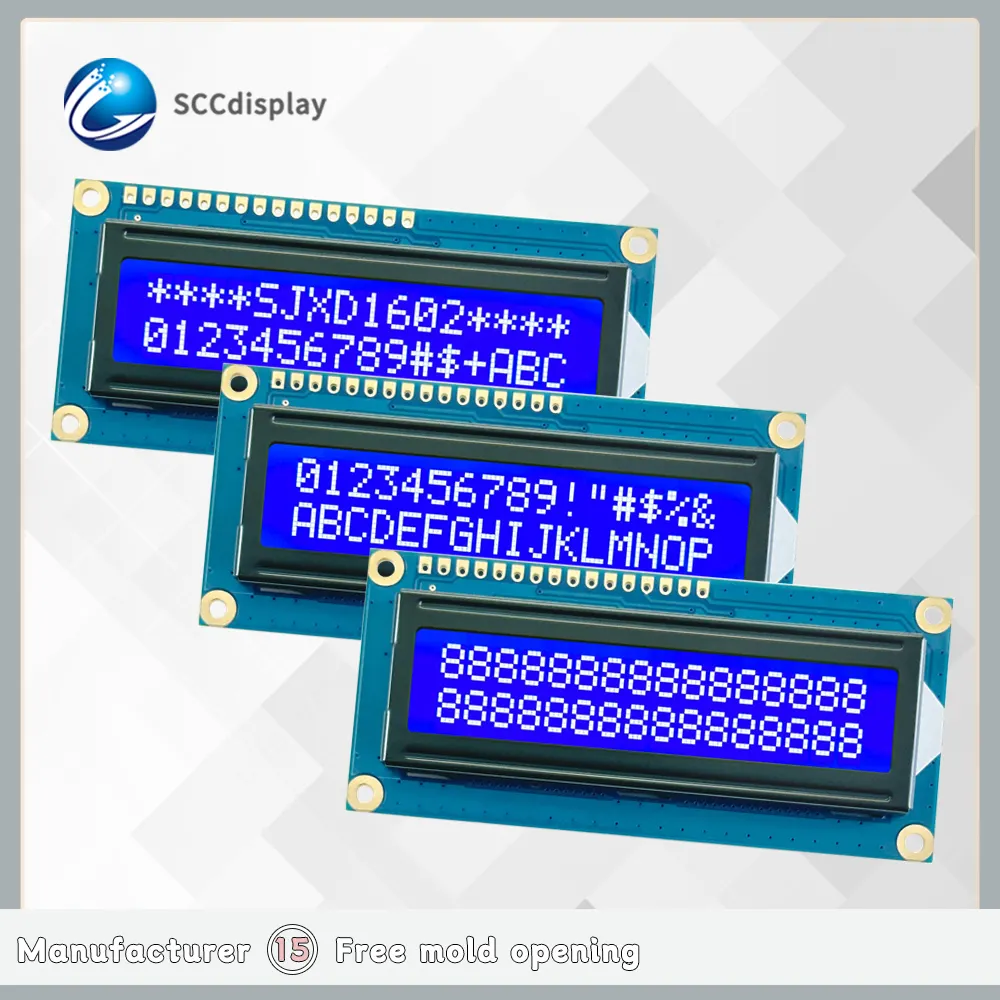 จอแอลซีดี16x2 SJXD1602A-D เอสทีเอ็นสีน้ำเงินเชิงลบจอแอลซีดีแสดงผลแบบ Dot Matrix หน้าจอ LCD โมดูล1602ราคาไม่แพง