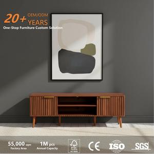 Meuble TV sur pieds en MDF noyer personnalisé avec deux tiroirs pour le rangement du salon et les armoires de rangement - Product Image 2