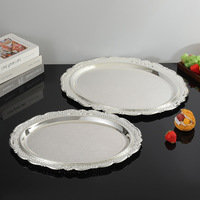 Plateau vintage argenté de style européen, sous-verres à café et à thé, assiettes de style palais, plats décoratifs, assiettes à dessert, fabriqué en Chine