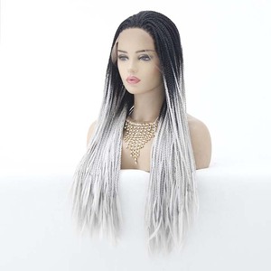 Parrucca Intrecciata di Alta Qualità Personalizzabile per Donne, in Fibra Resistente al Calore, Bicolore Grigio e Nero, <span class=keywords><strong>Capelli</strong></span> Lisci, 24 Pollici, Densità 150% - Product Image 6
