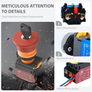Botón <span class=keywords><strong>de</strong></span> <span class=keywords><strong>Emergencia</strong></span> con Bloqueo <span class=keywords><strong>de</strong></span> Llave LA38M-ZSY <span class=keywords><strong>de</strong></span> 22 mm, Cabeza Roja, 10 A, 2NC 1NC, Bloqueo <span class=keywords><strong>de</strong></span> Seguridad para Evitar Operaciones Erróneas, Parada <span class=keywords><strong>de</strong></span> Equipos - Product Image 2