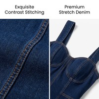 Robe longue en jean bleu foncé élégante sur mesure, style corset, avec surpiqûres contrastantes, coupe évasée, vente en gros OEM/ODM