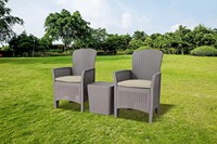 3 pièces en résine polypropylène, mobilier de jardin 100% recyclable, ensemble de fauteuils à dossier haut avec table d'appoint grise