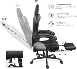 <span class=keywords><strong>Precio</strong></span> bajo Anji Black Office Silla giratoria para computadora Altura ajustable Sala <span class=keywords><strong>de</strong></span> juegos Silla para <span class=keywords><strong>videojuegos</strong></span> con reposapiés y masaje - Product Image 4