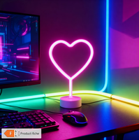 Lampe de table en forme de cœur pour la Saint-Valentin, lumière LED alimentée par piles pour la chambre à coucher, la décoration de mariage, de fête d'anniversaire
