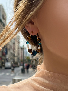 Ethnic Style Natural Stone Beaded <b>Earrings</b>, Maillard Tiger's Eye <b>Earrings</b> Stainless Steel Fashion Light Luxury <b>Stud</b> <b>Earrings</b> - Product Image 2