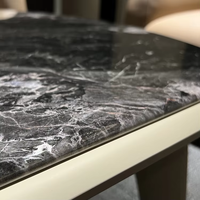Table basse minimaliste gain de place en composite, finition laquée douce au toucher, MDF incrusté de pierre artificielle à veines bleues, petite table à thé