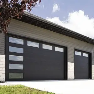 Preto cinza 10x8 porta de garagem, para casa inteligente moderna com vidro fosco acabamento vidro porta da garagem