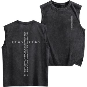 FOXA Gym Tank <b>Top</b> Men Vintage Bible Verse <b>Cross</b> Graphic Sleeveless Muscle Shirt Acid Wash 100% Cotton Breathable - Product Image 1