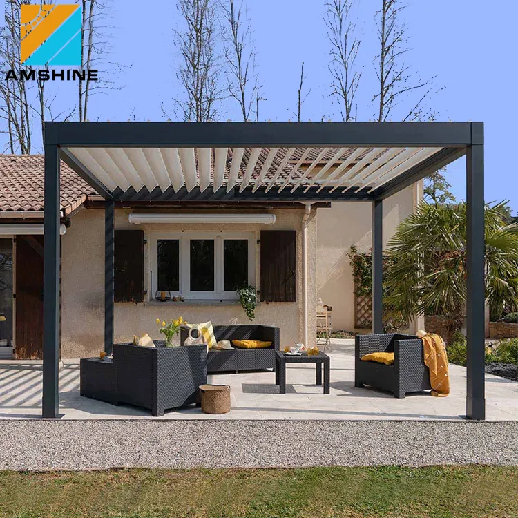 Bbq Spa Patio Cover Moderne Elektrische Tuinhuisje Aluminium Afstandsbediening Lamellen Dak Gemotoriseerde Pergola