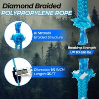 Corde utilitaire en polypropylène tressé double diamant Forrek 1/4 pouce x 35 pieds, 16 brins, flottante, pour camping, marine, mât de drapeau, toutes saisons