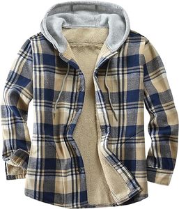 <span class=keywords><strong>2023</strong></span> nouveau Offre Spéciale hiver vert/noir à carreaux coton fait hommes Vintage Sherpa matelassé chaud Plaid flanelle à capuche veste - Product Image 1